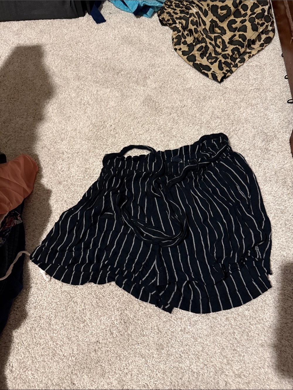 American Eagle Outfitters Black Striped Paperbag Waist Shorts